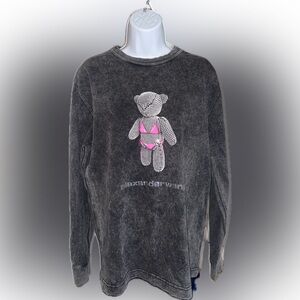Alexander Wang Black Washed Long Sleeve Tee with Pink Teddy Graphic